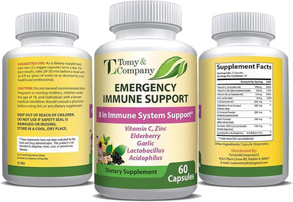 Emergency Immune Support Elderberry Capsules, for Men and Women, with Vitamin C, Vitamin D3, Zinc, Gluten Free, Vegetarian 60 Capsules