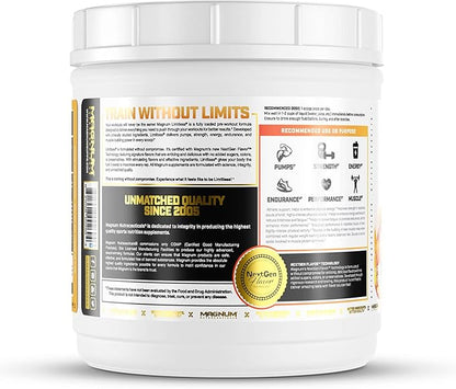 LIMITLESS Magnum 504g - Muscle Workout Powder, Sport Pre Workout for Men and Women, May Assist & Support Increase Energy, Focus, and Endurance - Peach Mango Rush