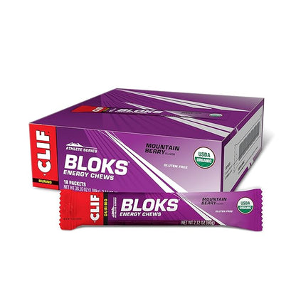 CLIF BLOKS - Mountain Berry Flavor - Energy Chews - Non-GMO - Plant Based - Fast Fuel for Cycling and Running - Quick Carbohydrates and Electrolytes - 2.12 oz. (18 Count)