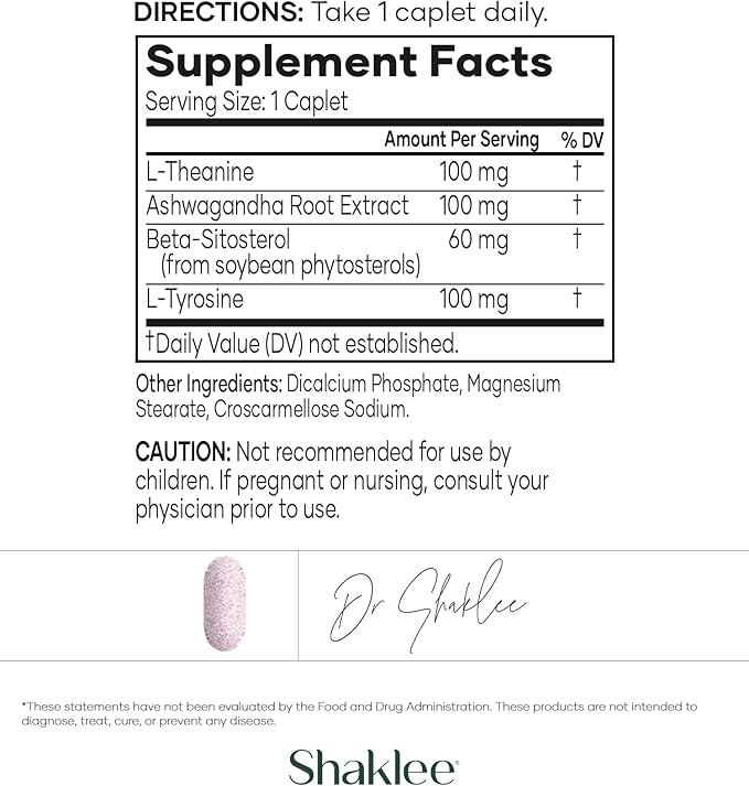 Shaklee - Stress Relief Complex - Calming Blend of L-theanine, Ashwagandha, Beta-sitosterol, and L-tyrosine - Promotes Relaxation without Drowsiness - 1 Caplet Daily - Adults Supplement - 30 Caplets