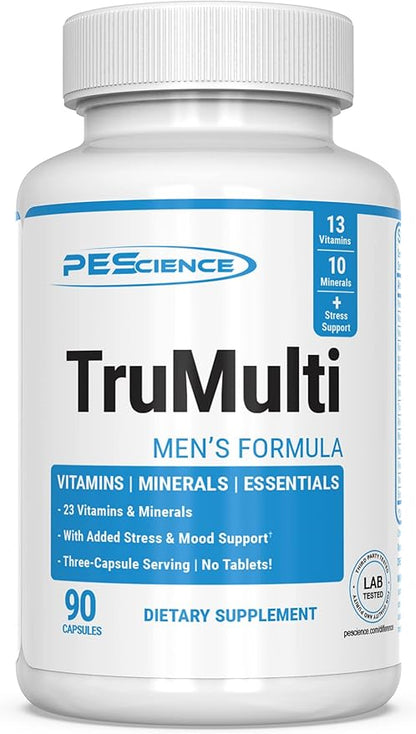 PEScience TruMulti Men's, Multivitamin with Premium Quality Vitamin C, D, Zinc for Immune & Stress Support, 90 Capsules