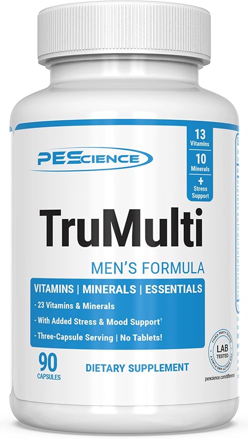 PEScience TruMulti Men's, Multivitamin with Premium Quality Vitamin C, D, Zinc for Immune & Stress Support, 90 Capsules
