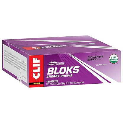 CLIF BLOKS - Mountain Berry Flavor - Energy Chews - Non-GMO - Plant Based - Fast Fuel for Cycling and Running - Quick Carbohydrates and Electrolytes - 2.12 oz. (18 Count)