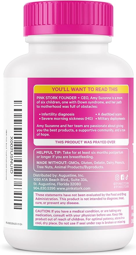 Pink Stork Total Postnatal Vitamin Gummies - Multivitamin for Postpartum Recovery and Lactation Support - Folic Acid, B6, & Vitamin C - Breastfeeding Essentials - 60 Gummy Vitamins