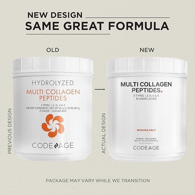 Codeage Multi Collagen Protein Powder Peptides, 2-Month Supply, Hydrolyzed, Type I, II, III, V, X Grass Fed All in One Super Bone Broth Collagen Supplement, Non-GMO, 20 Ounces