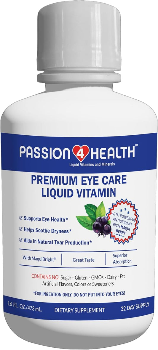 Passion 4 Health Liquid Eye Vitamins - Natural Vision & Premium Eye Health Support with Maqui Berry Extract, Gluten-Free, Non-GMO, No Sugar - Adult Eye Care Supplement, 30-Day Supply, Made in USA