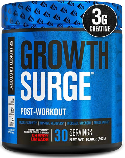 Jacked Factory Growth Surge Creatine Post Workout w/L-Carnitine - Daily Muscle Builder & Recovery Supplement with Creatine Monohydrate, Betaine, L-Carnitine L-Tartrate - 30 Servings, Cherry Limeade