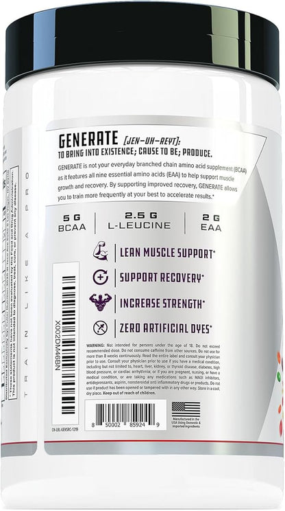 Cutler Nutrition Generate EAA and BCAA Powder: Best Branched Chain Amino Acids Supplement with Essential Amino Acids, 5g BCAAs, 2g EAAs for Lean Muscle Mass | Sour Rainbow Candy, 30 Servings