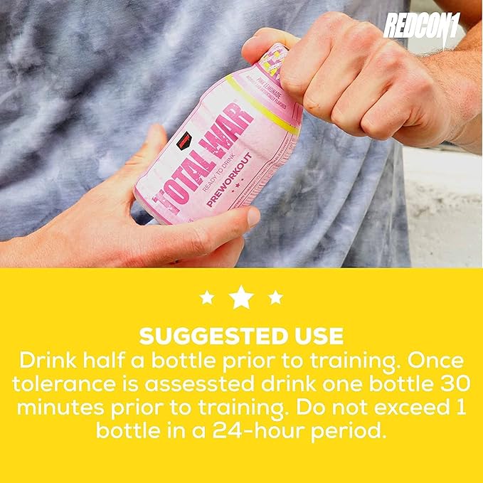 REDCON1 Total War Ready to Drink Pre Workout - Endurance Boosting, Keto Friendly RTD Formula - Amino Acid + Citrulline Malate Pre Workout Drink for Men & Women (Tiger's Blood, 12 Servings)