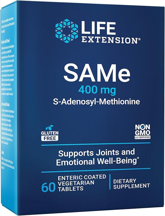 Life Extension Same 400mg (S-Adenosyl-Methionine) - Supplement for Joint & Liver Support - Non-GMO, Gluten-Free, Tablet, 60 Count