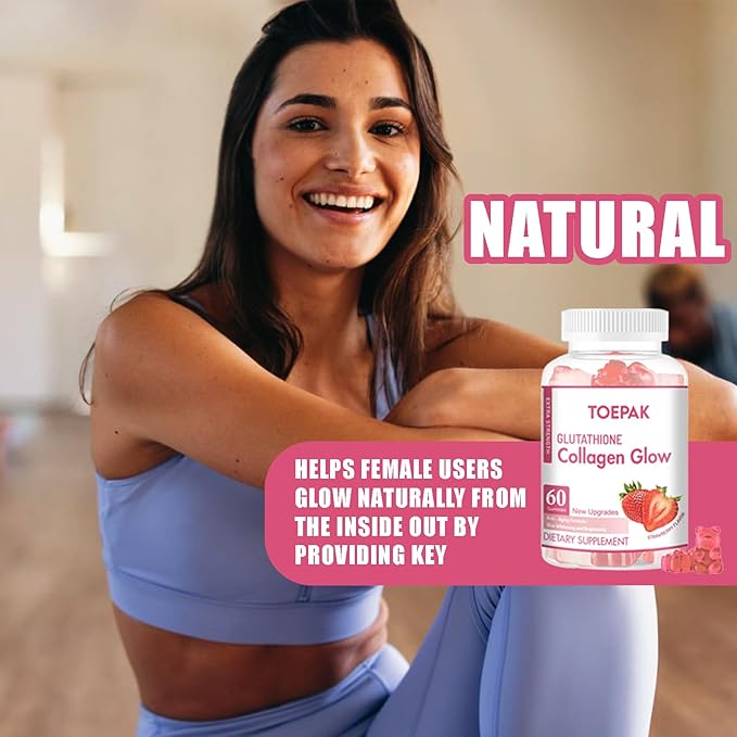 Multi Collagen Protein Glow Beauty Collagen Gummies, Women's Anti-Aging Support with Glutathione, Biotin & Multivitamins, Promotes Skin & Hair Health, Strawberry, 180 Gummies (90 Days)