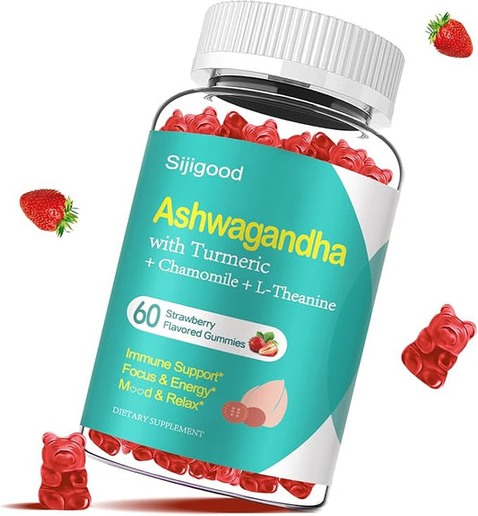 Ashwagandha Gummies with L-theanine, 3000mg Ashwa Root Supplement Gummy for Women Men, 60 Strawberry Flavored Gummies