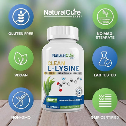 Clean L-Lysine 600mg, 120 Capsules | Vegan, Non-GMO, & Gluten Free