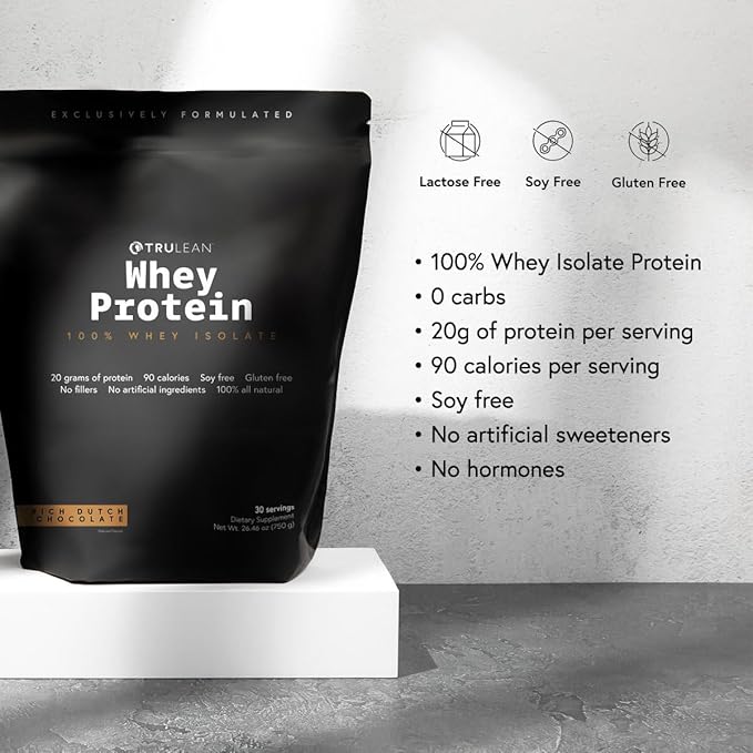 TRULEAN Whey Protein Powder - 20g of Whey Isolate Protein Powder, Zero Artificial Sweeteners & Flavors, Gluten & Soy Free, Non GMO - Rich Dutch Chocolate (30 Servings)