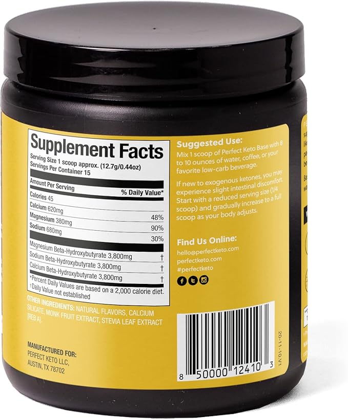 Perfect Keto Exogenous Ketones Powder, BHB Salts Supplement for Ketosis & Fasting, Plus Electrolytes for Hydration, Caffeine Free Energy, Keto Diet, Focus & Workout Support, Vanilla, 6.7 oz