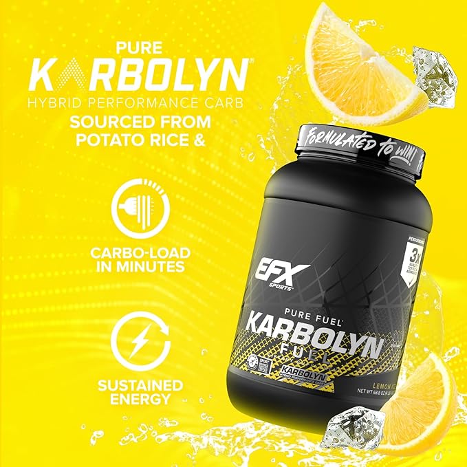 EFX Sports Karbolyn Fuel | Fast-Absorbing Carbohydrate Powder | Carb Load, Sustained Energy, Quick Recovery | Stimulant Free | 36 Servings (Lemon Ice)