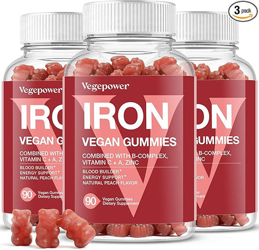 Iron Gummies Supplements for Women & Kids - Multivitamin with Iron for Blood Oxygen, Great Tasting Iron Gummy Vitamins with Vitamin C for Max Absorption - Vegan Iron Chewable, Peach Flavor(3 Packs)