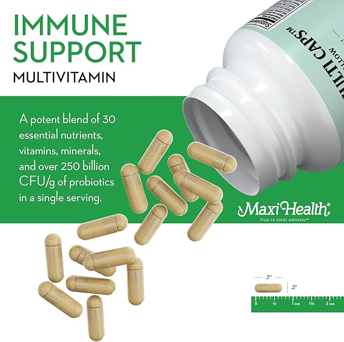 Maxi Health - Multivitamin for Women & Men - Daily Mens & Womens Vitamins with 30 Nutrients Including Iron, Zinc, Probiotics, Immune Support Vitamins & More - Easy to Swallow Maxicaps, 60 Capsules