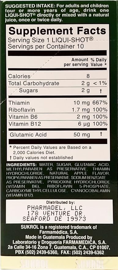 Sukrol Liquid Shot Dietary Supplement 10 Units - Suplemento Multivitaminico (Pack of 1)