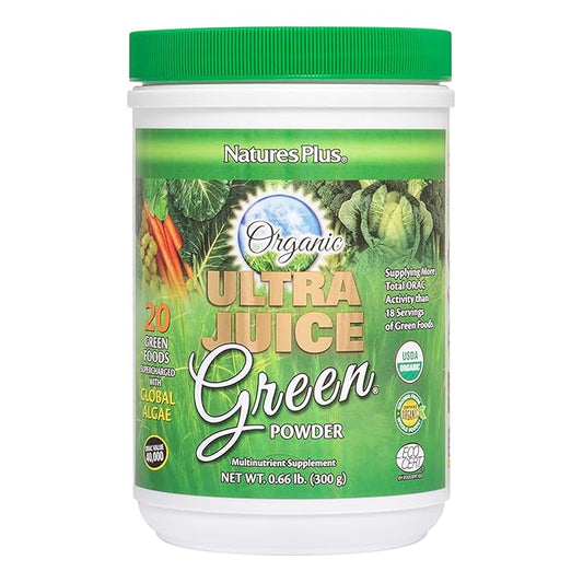 NaturesPlus Ultra Juice Green Powder - .66 lbs, Green Drink - Multinutrient Supplement, 20 Whole Green Foods & Global Algae- Non-GMO, Organic, Gluten-Free - 30 Servings