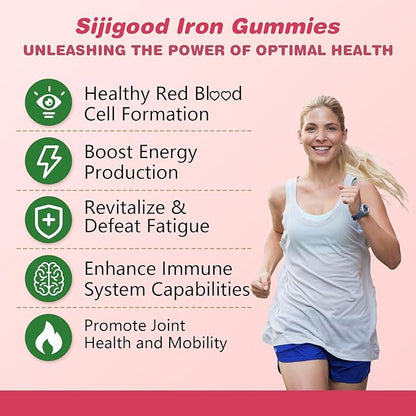 Vegan Iron Supplement for Women, with Vitamin A, C, B6, B12, Folate and Zinc, Energy Boost, Sugar Free, No After Taste - Delicious Cherry Flavor, 60 Count