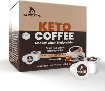 Ketogenic Caramel Macchiato Keto Coffee Mix & Pods, Supports Energy & Metabolism, Weight Loss Diet, 15 Servings 7.93oz & 16 Count K Cups