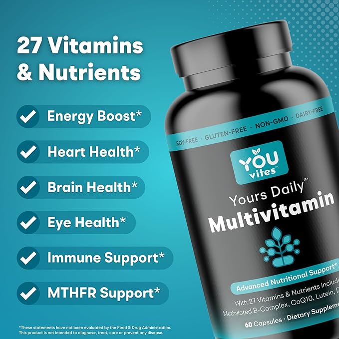 Methylated Multivitamin - Yours Daily Iron-Free Multi for Men and Women - MTHFR Supplement with Methyl B12, Methylfolate (5-MTHF), CoQ10 for Energy, Heart and Mood Support - 60 Capsules