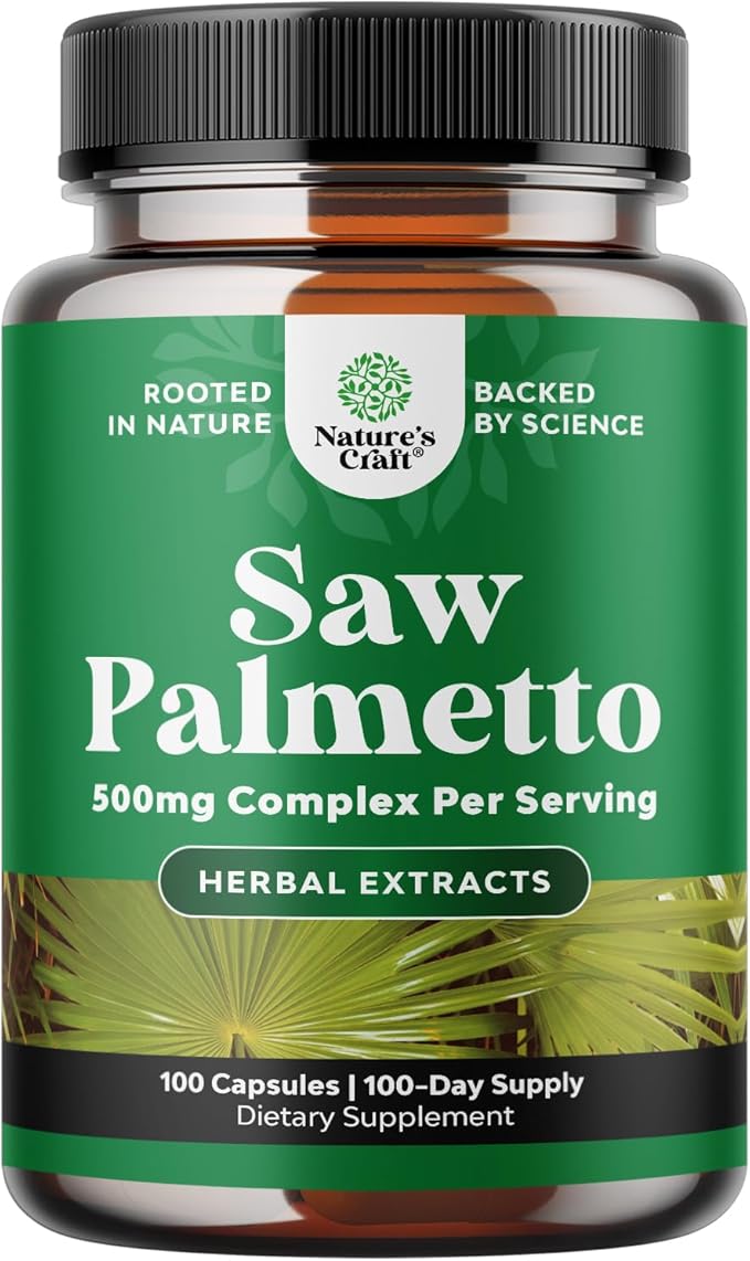 Extra Strength Saw Palmetto Extract - Advanced Herbal Complex for Hair Health and Urinary Support with Plant Sterols & Flavonoids - Potent Herbal Supplement with 500mg per Serving - 100 Capsules