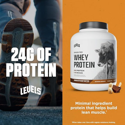 Levels Grass Fed Whey Protein Powder, No Artificials, 24G of Protein, Chocolate Peanut Butter, 5LB