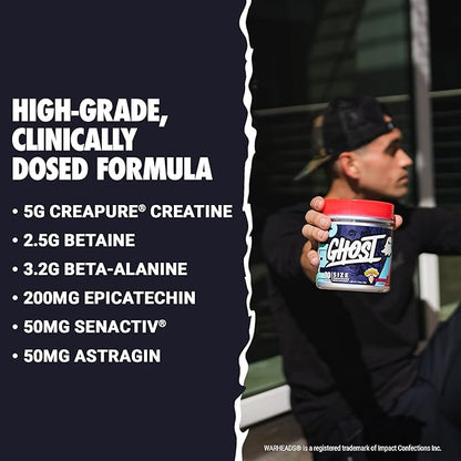 GHOST Size Muscle Builder Dietary Supplement - Warheads Sour Watermelon, 30 Servings - Creatine Muscle Growth and Strength Building Supplements for Men & Women - Free of Sugar & Gluten, Vegan