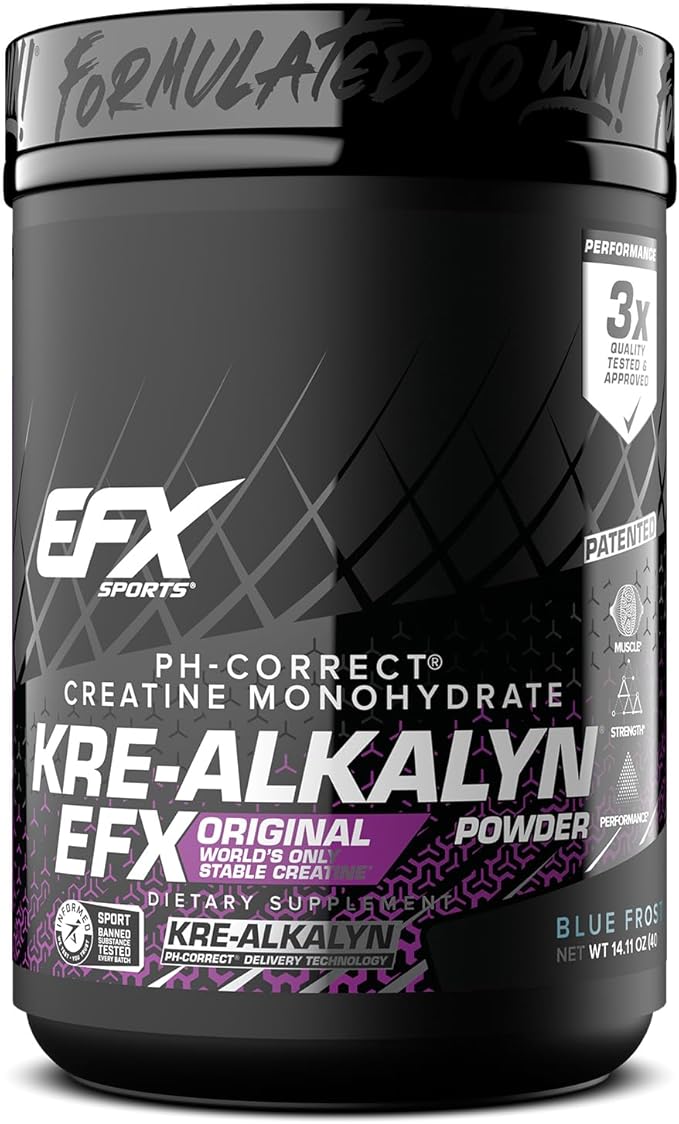 EFX Sports Kre-Alkalyn EFX Powder | pH Correct Creatine Monohydrate Powder Supplement | Strength, Muscle Growth & Performance | 200 Servings (Blue Frost)