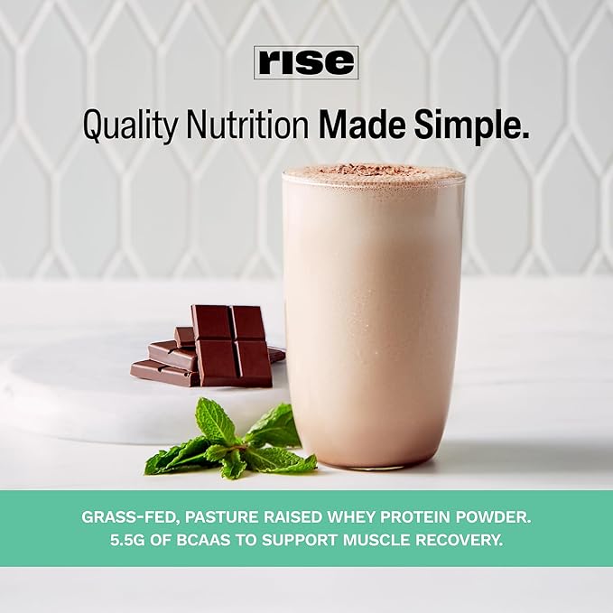 Rise Grass-Fed Whey Protein Powder - Mint Chocolate | 25g Protein No Artificial Flavors, Colors, or Preservatives - Sugar Free, Gluten-Free, Soy Free (2.4 lbs)