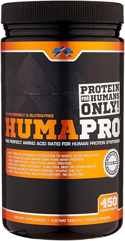 Humapro Tablets | Amino Acids Protein Matrix for Humans | 99% Utilization for Lean Muscle | Vegan, Gluten Free | 450 Tablets / 90 Servings