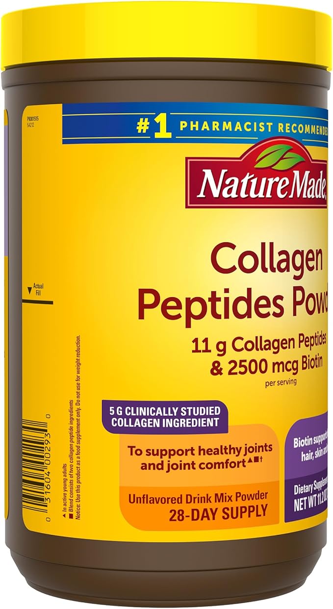 Nature Made Collagen Peptides Powder Type 1 and 3, Joint Support Collagen Powder Unflavored, Sugar Free, Keto Friendly with Biotin for Hair, Skin & Nails Support, 11.2 oz, 28 Day Supply