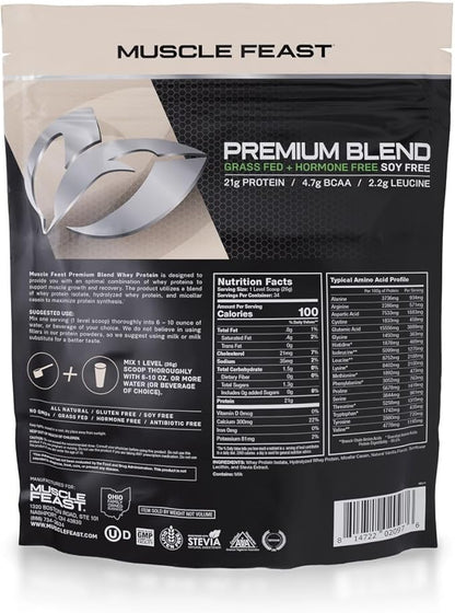 Muscle Feast Premium Blend All Natural Hormone Free Grass-Fed Whey Protein Powder, Vanilla, 2lb