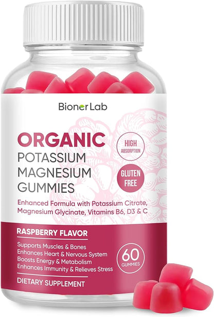 Potassium Magnesium Gummies with Vitamin D3 B6 C - High Absorption Potassium 99mg Magnesium Glycinate 250mg Chewable Supplements for Women Men Adults Kids