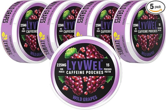 225mg Caffeine Energy Pouches | Nootropic Focus & Neuro Support | Tobacco-Free, Nicotine-Free, Quick Energy Solution | 5-Pack: 60 Pouches (5 Pack, Wild Grapes)