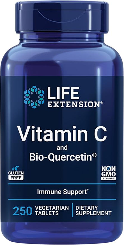 Life Extension Vitamin C & Bio-Quercetin Phytosome – Vitamin C Plus Ultra-Absorbable Quercetin for Immune Support – Gluten-Free, Non-GMO, Vegetarian – 250 Vegetarian Tablets