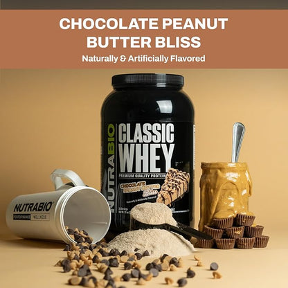 NutraBio Classic Whey Protein Powder- 25G Protein Per Scoop -No Fillers, Artificial Colors, Preservatives - Low Glycemic Index - (Chocolate Peanut Butter, 5 Pounds)