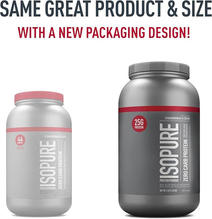 Isopure Protein Powder, Zero Carb Whey Isolate with Vitamin C & Zinc for Immune Support, 25g Protein, Keto Friendly, Strawberries & Cream, 44 Servings, 3 Pounds (Packaging May Vary)