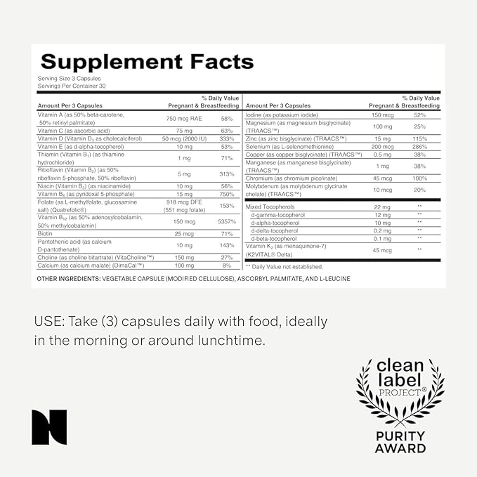 Needed. Multivitamin for Prenatal | Prenatal Multi Essentials Capsule- Pregnancy, Breastfeeding, Postpartum | Expertly-Formulated & Third-Party Tested, | 30-Day Supply