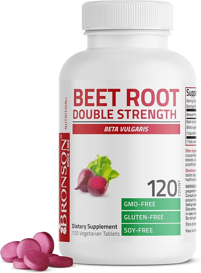 Bronson Beet Root Double Strength 4000mg Equivalent (from 1000 mg of 4:1 Extract), Non-GMO, 120 Vegetarian Tablets