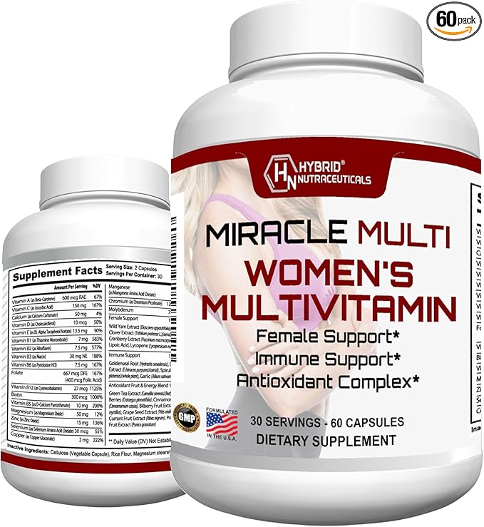 MiracleMulti Multivitamin for Women - Female Support Formula, Immune Support, Minerals, Biotin, Antioxidants & Superfoods Blend – 60 Capsules