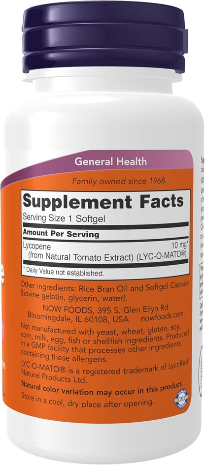 NOW Supplements, Lycopene 10 mg with Natural Extract from Tomatoes, Free Radical Scavenger*, 120 Softgels