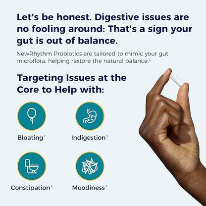 NewRhythm Probiotics 120 Billion CFU 36 Strains, 3-in-1 Probiotics for Digestive Health & Immune Support with Prebiotics & Enzymes, Probioticos for Women & Men, Vegan Targeted Release Supplement, 60ct