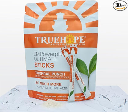 Truehope EMPowerPlus Ultimate Sticks Daily Multi-Supplement to Support Overall Wellness - Dairy-Free, Gluten-Free, Sugar-Free, Vegan, Non-GMO - 30 Sticks, Tropical Punch