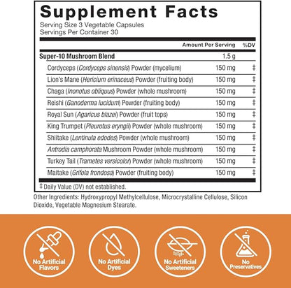 Force Factor Modern Mushrooms Capsules, Mushroom Supplement with Lions Mane, Turkey Tail, & Cordyceps to Support Energy, Focus, Immunity, & Digestion, 90 Vegetable Capsules