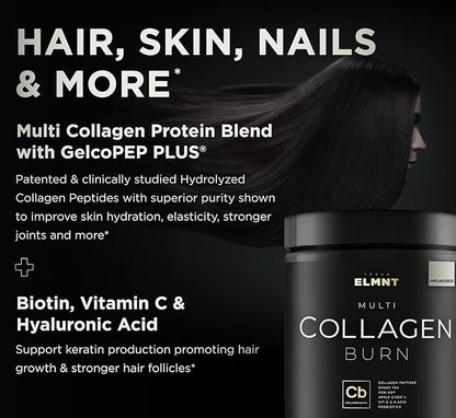 ELMNT Super Collagen Powder for Women Weight Loss + Beauty w. Probiotics, Hyaluronic Acid, ACV, KSM-66, Biotin - Premium Multi Collagen Peptides Protein Supplement Colageno for Women (Unflavored)