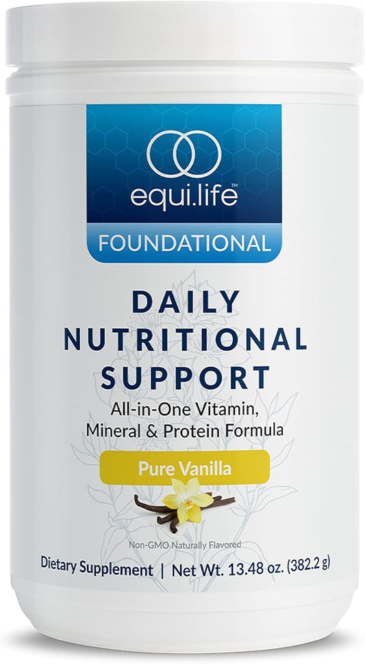 Equilife - Daily Nutritional Support, Organic and Plant Based Protein Powder, All-in-one Multivitamin, May Help Boost Energy and Mood, Gut-Cleansing Aid and Skin Health (Pure Vanilla,14 Servings Tub)