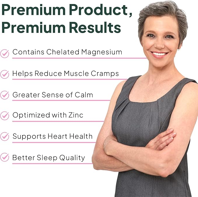 Pure Magnesium Glycinate with Zinc - Maximum Strength Chelated Magnesium Supplement for Women and Men for Muscle Cramps and Sleep Support - 6 Bottles